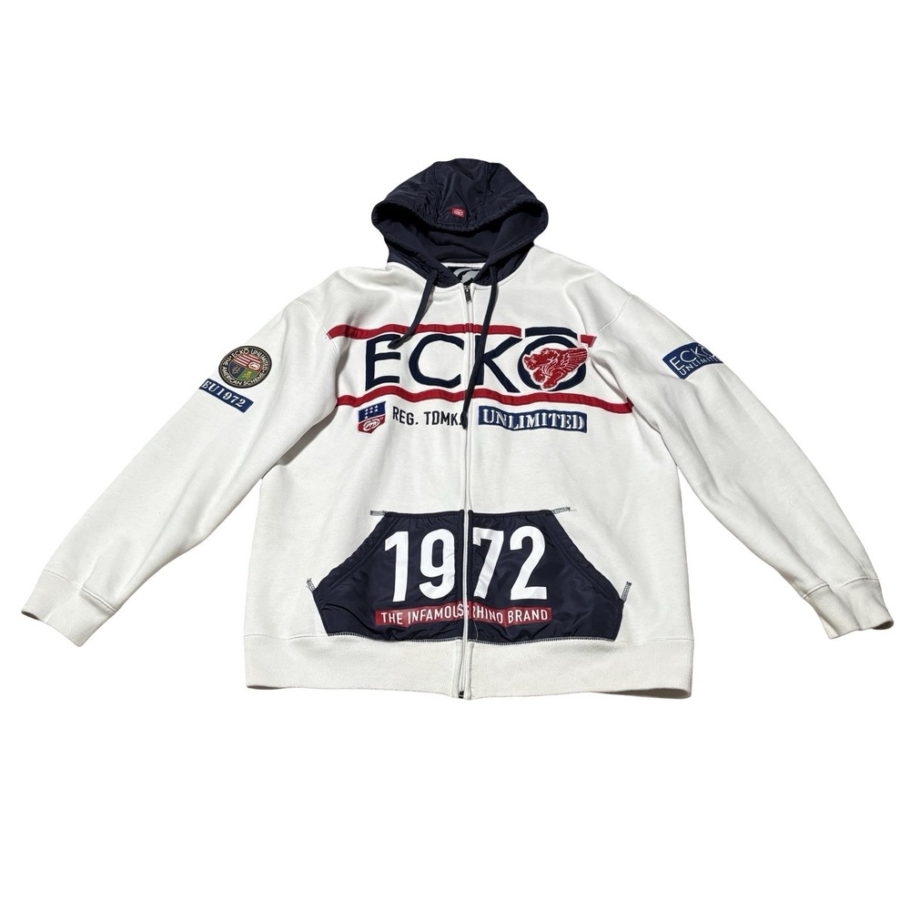 Vintage‎ Y2K Ecko Unltd Men's American Scheme Zip Up Hoodie Size XL 25x30 *FLAWS